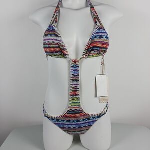 ále By Alessandra Swimsuit Women's Size S Multi-Color Boho Chic Monokini NWT